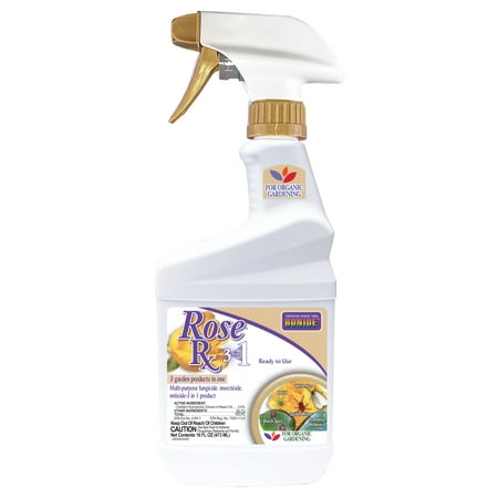 Bonide Rose Rx multi-purpose soppdreper, insektmiddel og miticid, 16 Oz bruksklar spray, for økologisk hagearbeid