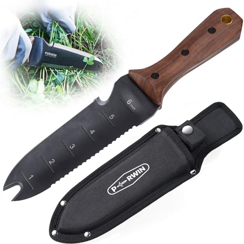 Perwin Hori Hori hagekniv, hageverktøy med slire for luking, planting, graving, 7
