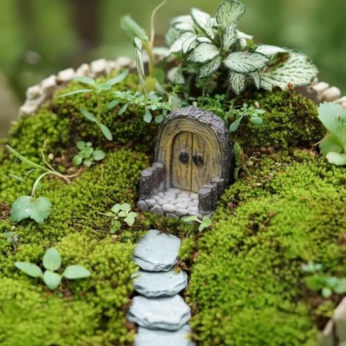 Piccocosmxiruo Fairy Door.miniatu Fairy Tiny Circular Arch Door Figurines. Fairy Garden Supplies.Terrarium/akvarium Accessories.diy Miniature Garden.a Dør og 3stk Steppings. (gjerde Hobbit Door)