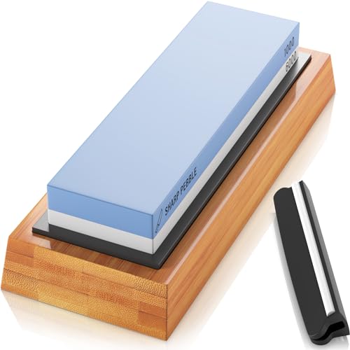 Sharp Pebble Premium Whetstone Knife Sharpening Stone 2 Side Grit 1000/6000 Waterstone- Whetstone Knife Sharpener- Antislip bambus base & vinkelguide