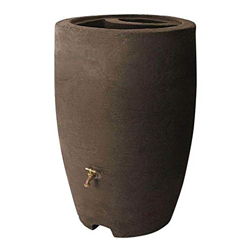 Algreen Athena 50 gallon plast utendørs regntønne med messingtapp og skjermbeskyttelse for oppsamling og lagring av regnvann, brunstein