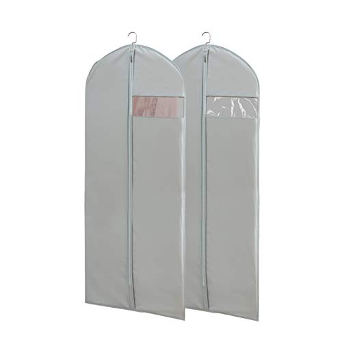 65'' Long Dress Clear Garment Bags - sett med to i grått med kleshengere øverst synlige