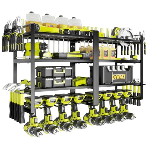Kafahom Power Tool Organizer, 8 Drill Holder Veggfeste, 4 Layers Garage Tool Organizers og oppbevaringsstativ, Verktøyhylle med skrutrekker/tang/hammerholder
