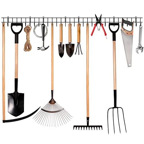 Zacurter Hageverktøy Organizer, Garasje Verktøy Organizer og oppbevaringsveggfeste for skur organisering, 4 pakke metall hage plen verktøy organisering for garasjehenger, spade Golder for river, haver, slanger
