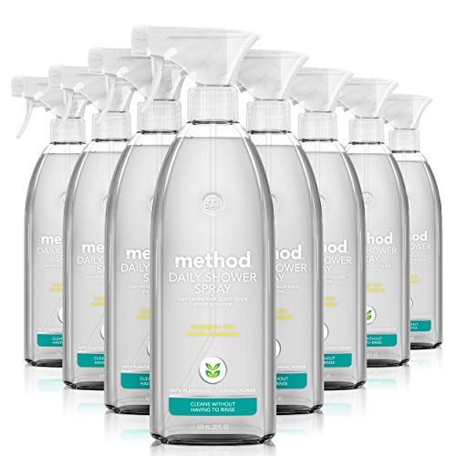 Metode Daily Shower Cleaner Spray, plantebasert og biologisk nedbrytbar formel, Spray and Walk Away, Eucalyptus Mint Scent, 28 Fl Oz, (pakke med 8), emballasje kan variere