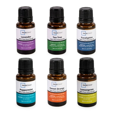 Grunnstøtter 15 ml eterisk oljesett 6pk Eucalyptus, Lvnder, Lmngrass, Søt appelsin, Peppermnt, Tea Tree