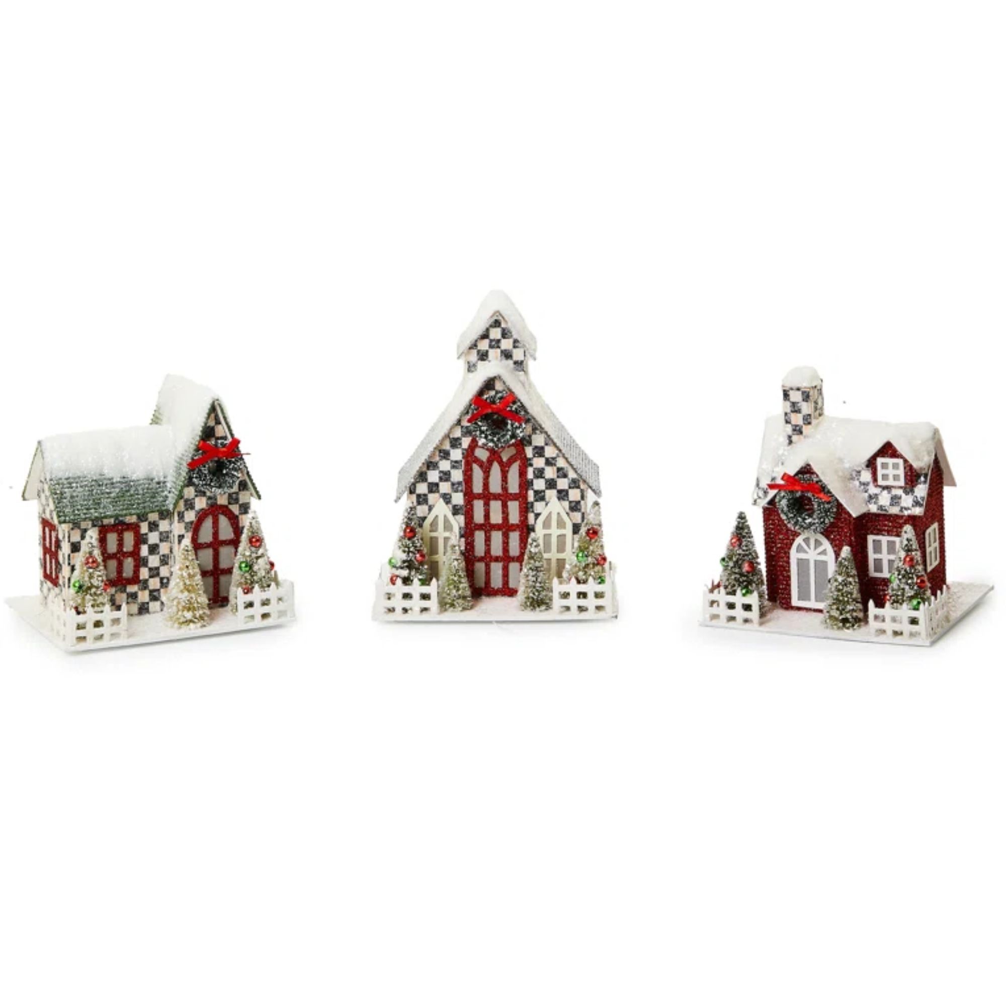 Koselige juleopplyste mini papirhus sett med 3