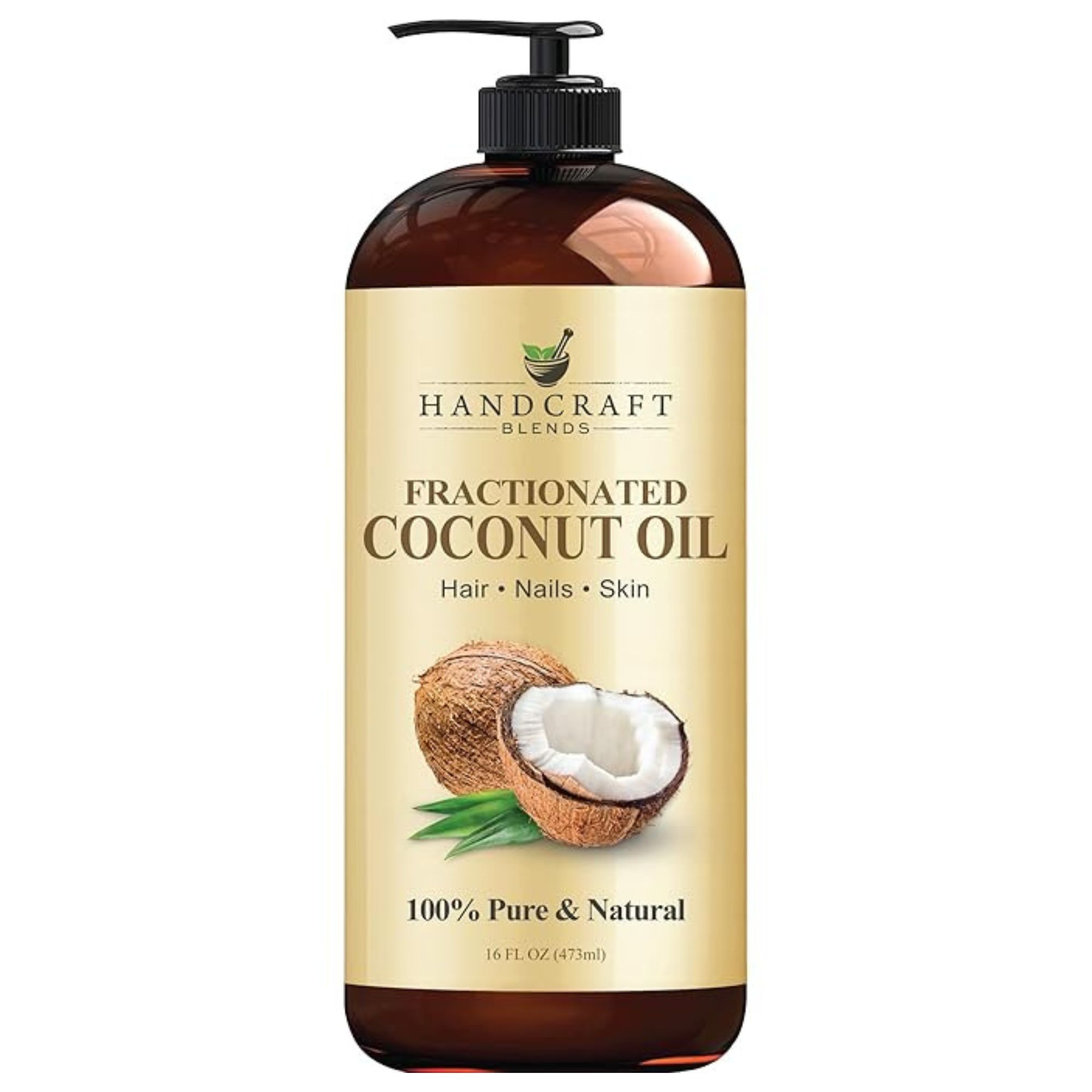 Håndverksblandinger fraksjonert kokosnøttolje - 16 Fl Oz - 100 % ren og naturlig - i en brun flaske med svart pumpetopp