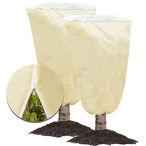 Mixc Plantetrekk Frostbeskyttelse, 47,2''×70,8'' Vinterkaldt vær frosttepper Buskjakke med snøring Gjenbrukbar frostbeskyttelsesklut for utendørsplanter Frukttre i potte (2 pakke)