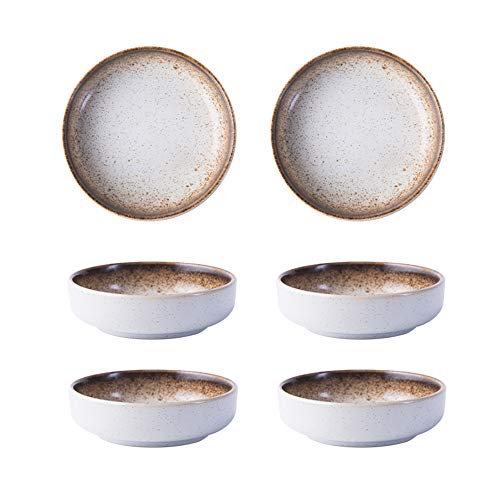 3,5 tommer japansk stil klassisk porselensskål Krydderretter Soya-dyppesaus-sett med 6-beige og hvitt
