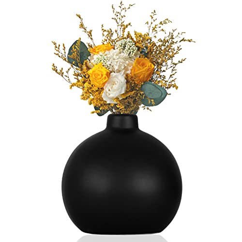 Yajodi keramikkvase - svart, flaskeformet, 4,7x3,9x4,7 tommer, moderne gårdsdekor, holder vann, ideell for tørkede eller friske blomster, bordplate, bryllup, morsdagsgave