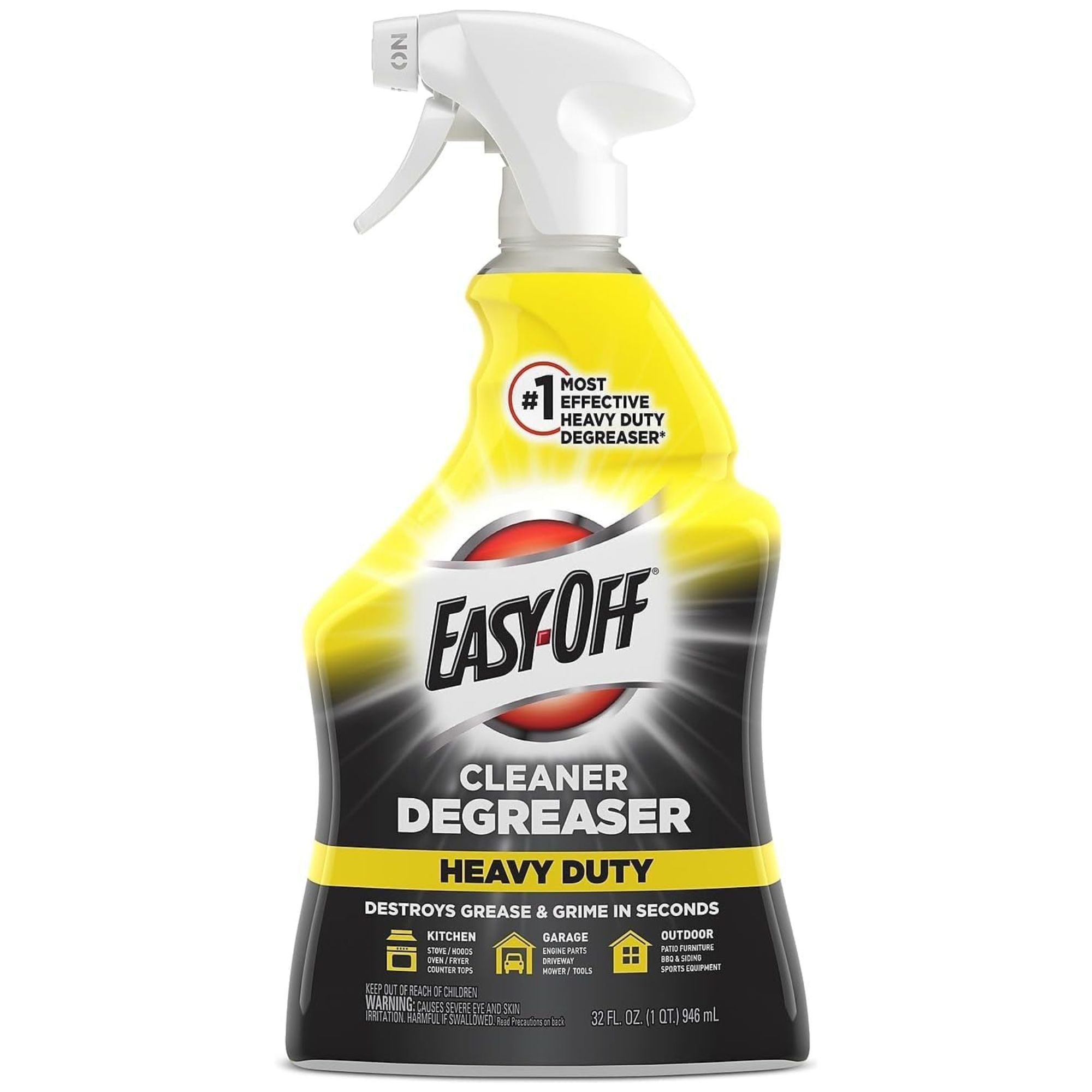 Easy-Off Cleaner-avfettingsmessig kraftig gul og svart flaske