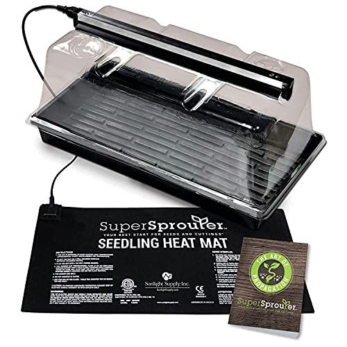 Super Sprouter Premium oppvarmet forplantningssett for startfrø eller stiklinger, inkluderer varmematte, brett, vokse lys og mer