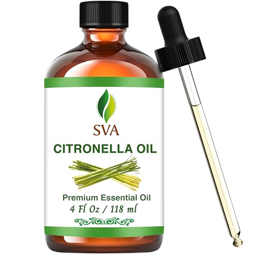 Sva Citronella essensiell olje – 4 Fl Oz – 100 % naturlig sitronellaolje – for diffuser, hårpleie, ansikt, hudpleie, aromaterapi, hodebunns- og kroppsmassasje, såpe- og stearinlysproduksjon – med dråpe