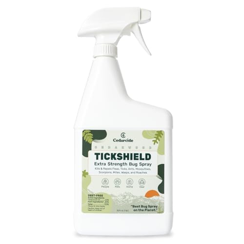 Cedarcide Extra-Strength Tickshield | Deep Woods Cedar Oil Flått- og myggspray dreper og avviser flått, lopper, chiggers og mygg| for mennesker og kjæledyr | Naturlige eteriske oljer | Quart