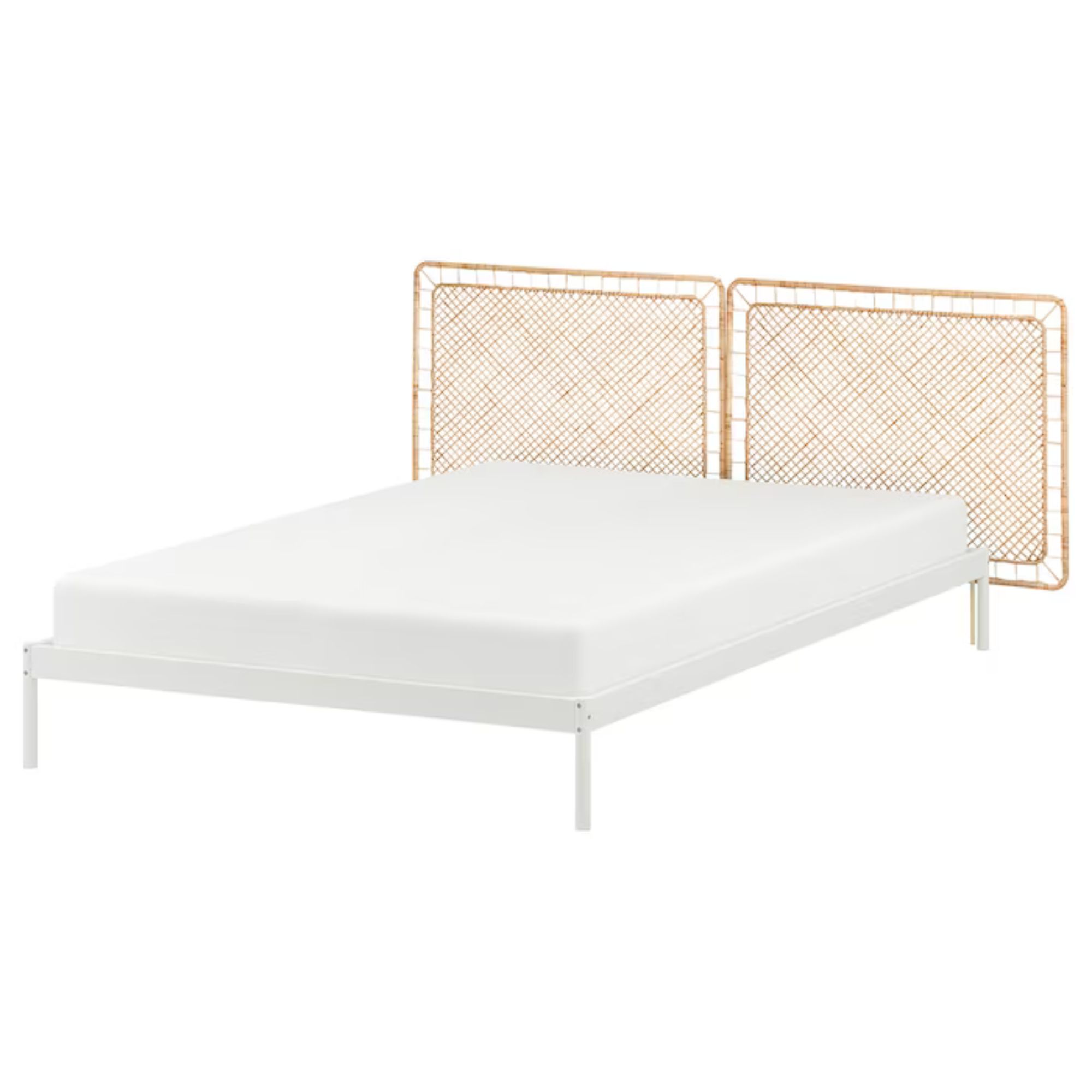 Vevelstad Bed Frame with 2 Headboards, White/Tolkning Rattan (Queen)