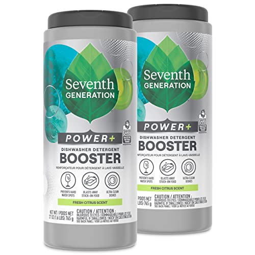 To grå plastbeholdere med oppvaskmaskin booster. Syvende generasjons merkevarebygging.