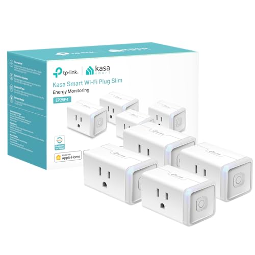 Kasa Smart Plug Mini og blå og hvit emballasje mot hvit bakgrunn