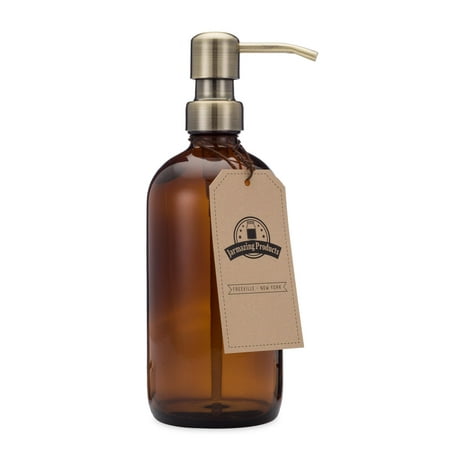 Amber Glass Hand Soap Pump -flaske med en messingpumpe -lokk