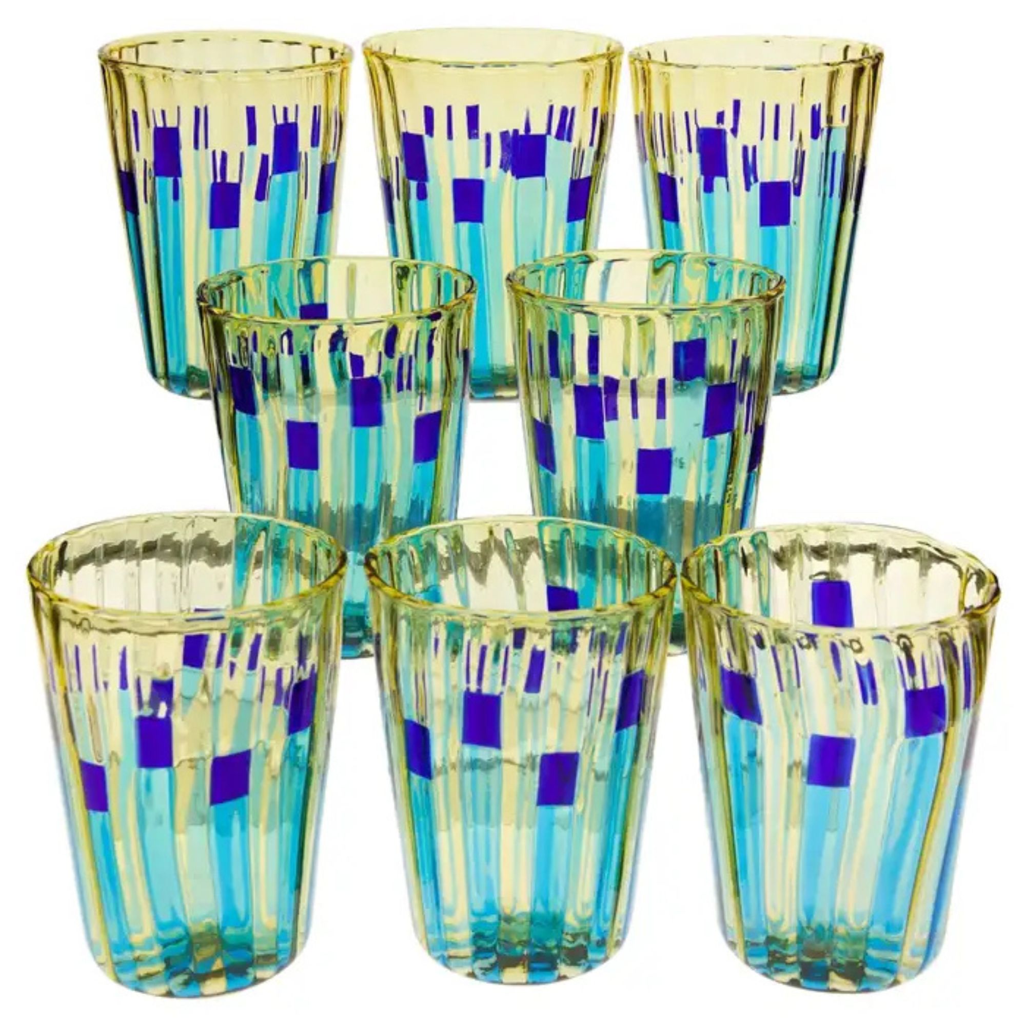Sett med 8 Murano -glass -tumblere, Campo di Gigli Toscani, signert