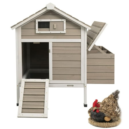 Petscosset Chicken Coop med hekkeboks, hønehus med rampe utendørs fjærkrebur med uttrekksbrett
