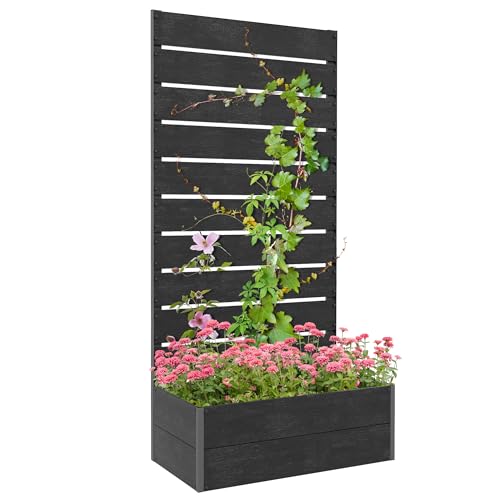 Outsunny Garden Planter med espalier for klatreplanter, vinstokker, blomster, frittstående hevet seng for hage, utendørs, uteplass, planterboks med dreneringsgap, 72x38x150cm, svart