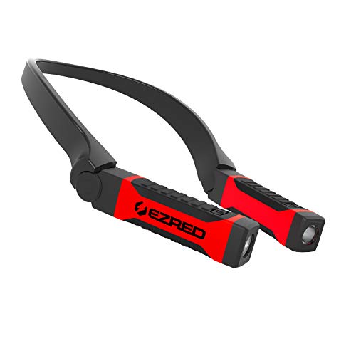 EZRED Bright NK10 Anywear Neck Light for håndfri belysning, rødt og svart, perfekt lys for mekanikk, camping, jakt, DIY-prosjekter, lesing