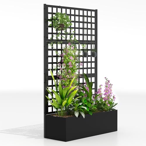 Outsunny galvanisert hevet hageseng med espalier, metallplanter med dreneringshull, utendørs personvernskjerm for klatreplanter, grønnsaker, vinstokker, 43