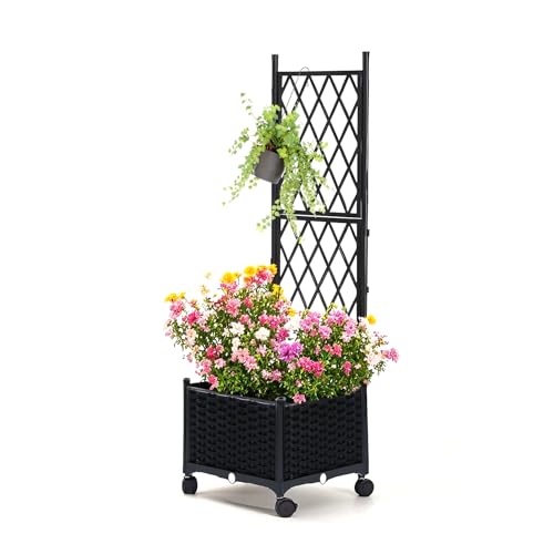 Lalahoni planterboks med espalier, hevet hageseng for klatreplanter med dreneringshull, utendørs personvernskjerm for klatreplanter, grønnsaker, svart, 1 stk