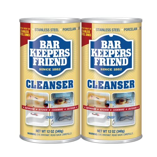 Bar Keepers Friend Powder Cleanser 12 Oz - Multipurpose Cleaner & Stain Remover - Bad, kjøkken og utendørs bruk - for rustfritt stål, aluminium, messing, keramikk, porselen, bronse og mer (2 pakke)
