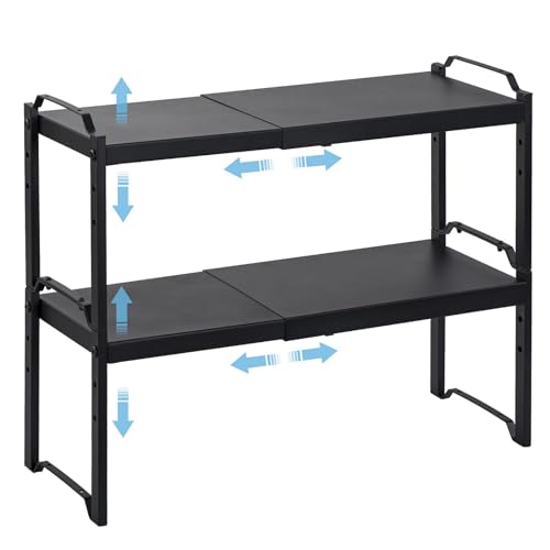 2 pakker utvidbare skap benkeplate hyller, stabelbare hyller arrangører for kjøkkenskap benkeplate lagring, justerbart motskapspantry arrangør hylle rackstativ, lengde: 20.5
