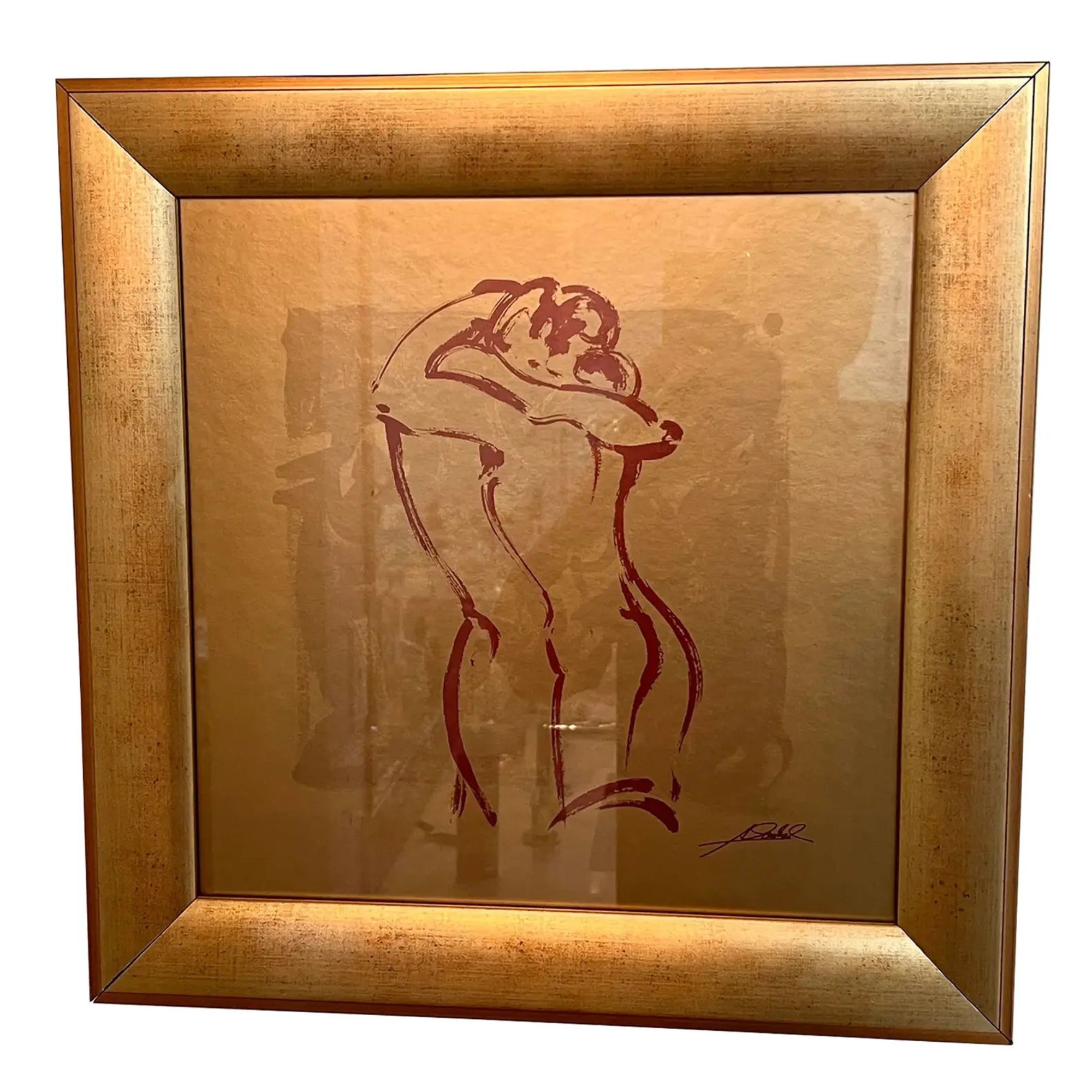 Omfavne par gulltone innrammet kunsttrykk