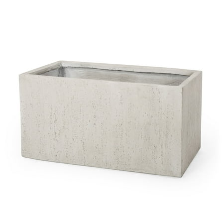 GDF Studio Fardeen Outdoor Modern Cast Stone Rectangular Planter, hvitt medium