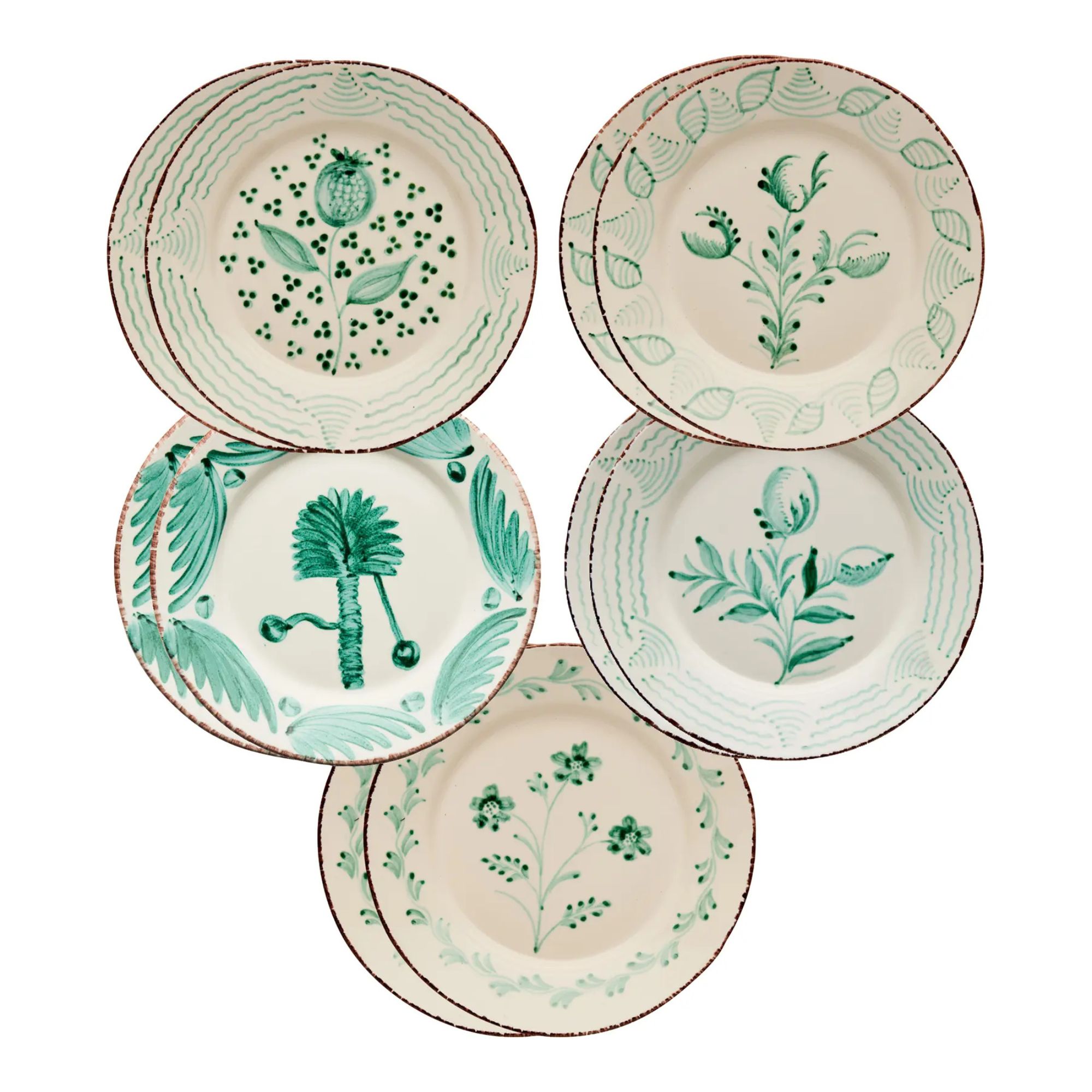 Casa Nuno Green og White Dinner Plates, Mixed Patterns, Set of 10