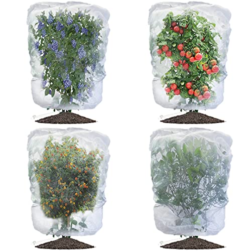 Evoio 4 PCS Garden Plant Fruit Tree Bird Neting Protection Blueberry Bushes Netting Deksler poser med snor, 4 x 4,6 ft busker Bush tomat jordbær bærbarriere netting dekke netto beskytter