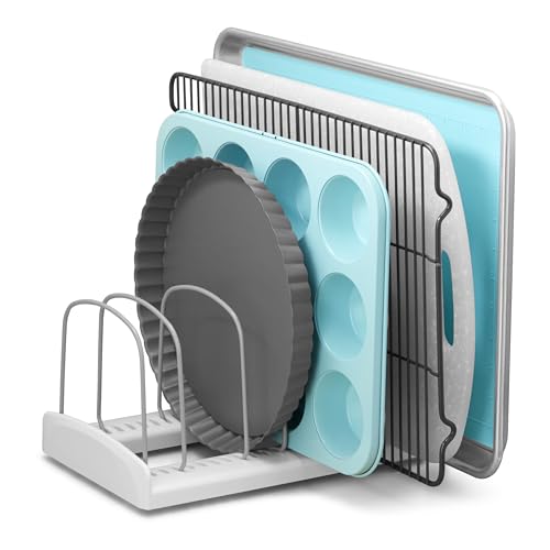 Youcopia storemore justerbart bakeware rack, kakeark bakepanne og brettarrangør for kjøkkenskap og spiskammer lagring, standard, hvit