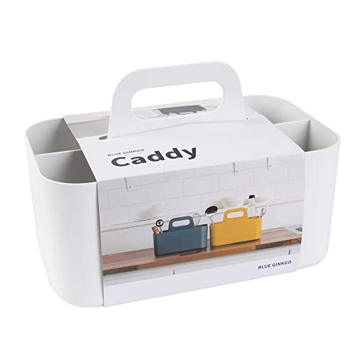 Blue Ginkgo Stackable Organizer Caddy-Koreansk-laget bærbar tote for bad, kontor, håndverk eller skoleartikler (rektangel, hvit)