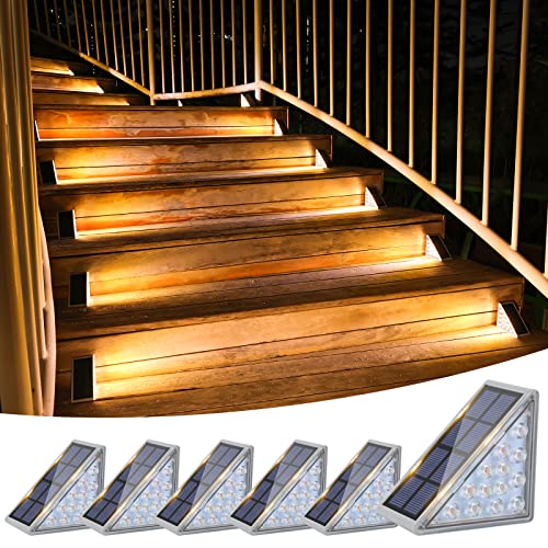 Volisun Solar Stair Lights 6 Pack, Solar Step Lights Outdoor Waterproof IP67, LED Outdoor Step Light, Outdoor Light Decor for Garden Stair, Deck, Dekk, front, veranda og uteplass (3000k)