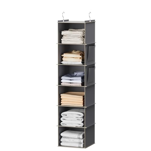 YouDenova Hanging Closet Organizer and Storage, 6-Helf Closet Hanging Storage Shares, Gray
