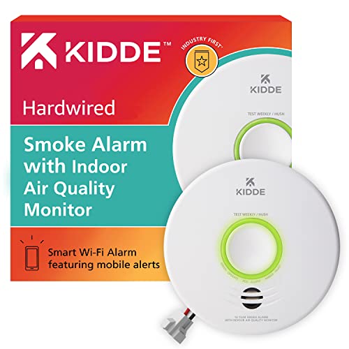 Kidde Smart Smoke Detector & Indoor Air Quality Monitor, WiFi, Alexa Compatible Device, Hardwired W/Battery Backup, Voice & App Alerts