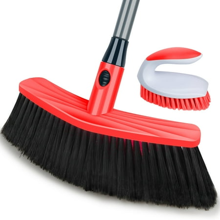 Sugarday Push Broom innendørs utendørs krattbørste sett 47 '' Justerbar langt håndtak plast, rød