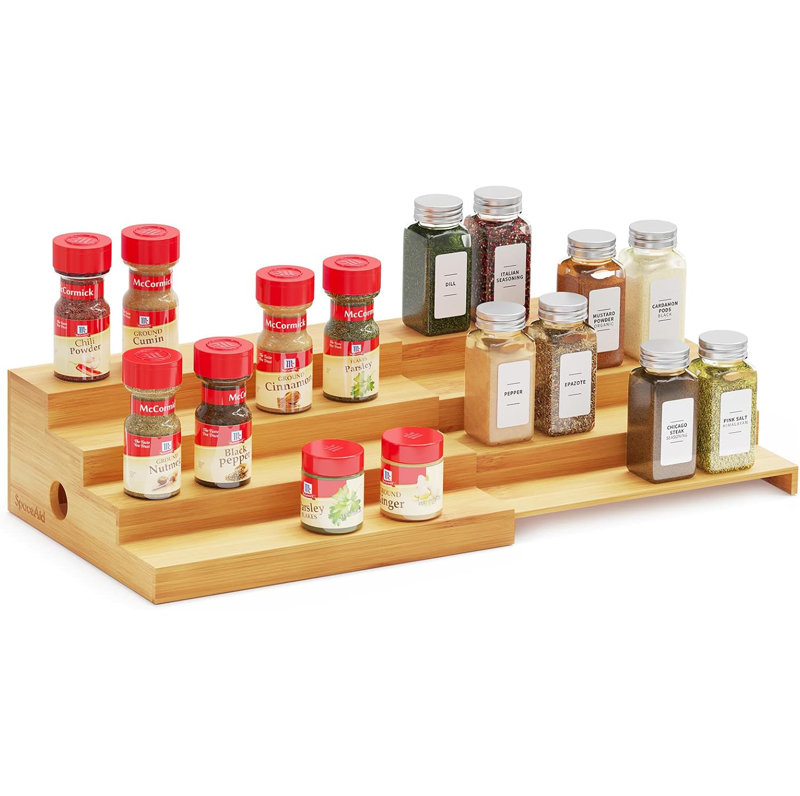 Spaceeaid 4 Tier Bamboo Spice Rack -arrangør for skap, kjøkkenpantry krydder lagringsstativ for skap organisasjon, hjemmetrydder tiered kan varer racks trehyllearrangører (4 tier) | Wayfair