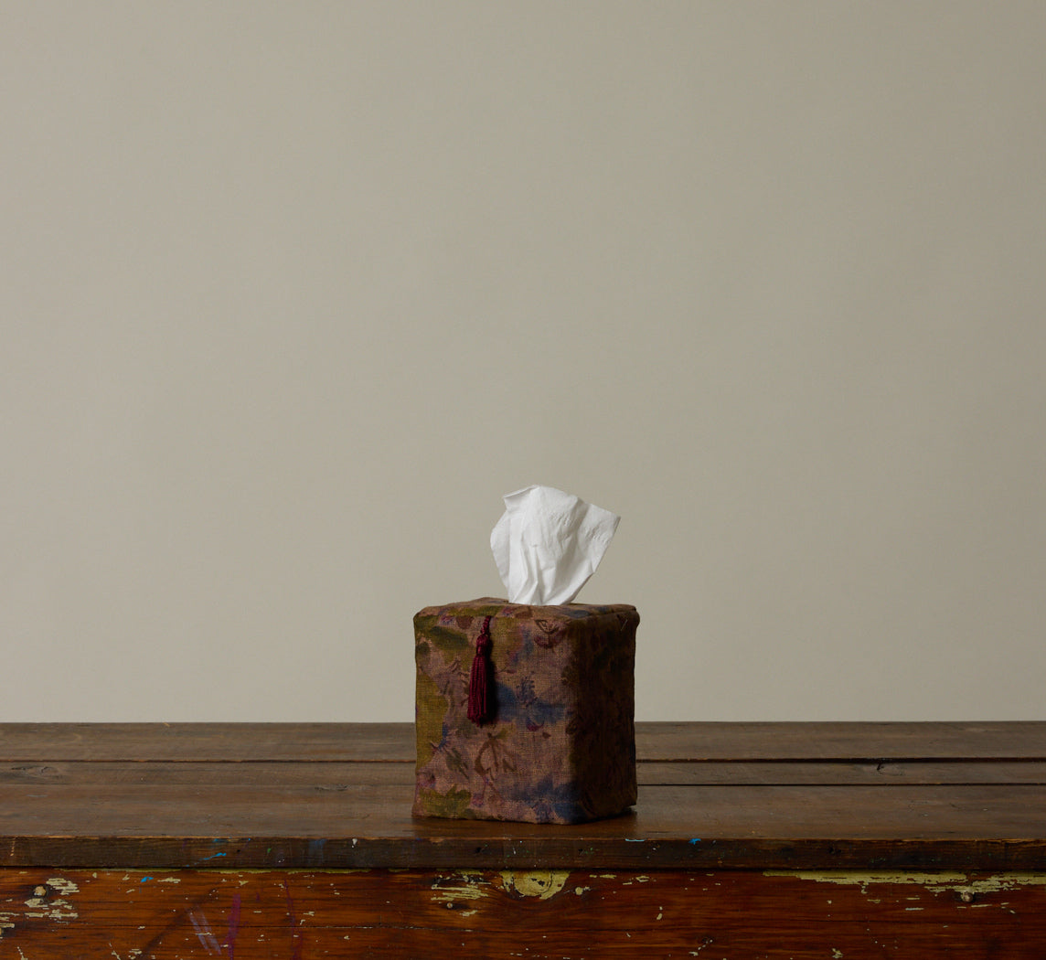 Pierce & Ward Olive Floral Linen Tissue Box Cover