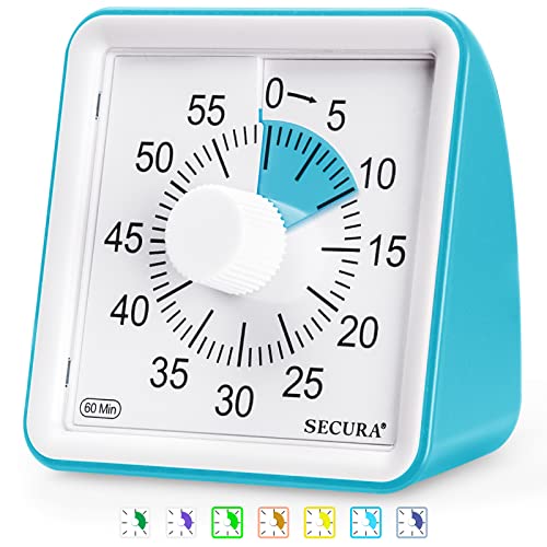 Secura 60-minutters visuell timer, klasseromstimer, nedtellingstimer for barn og voksne, tidsstyringsverktøy for undervisning (blå og blå)